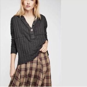Free People We The Free Dark Gray Ribbed Henley Top